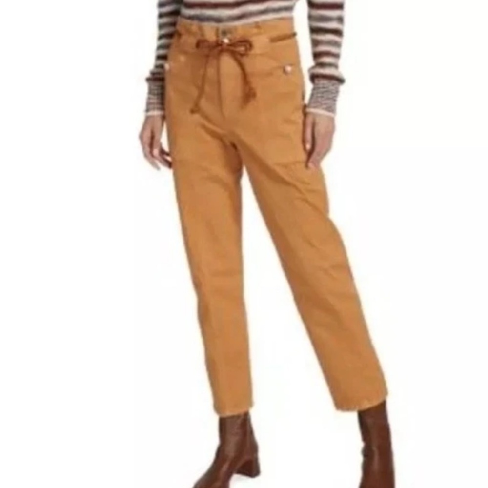 Veronica Beard Camel Color Straight Leg Jeans w Pleats Detail at Waist High Rise - Picture 2 of 16